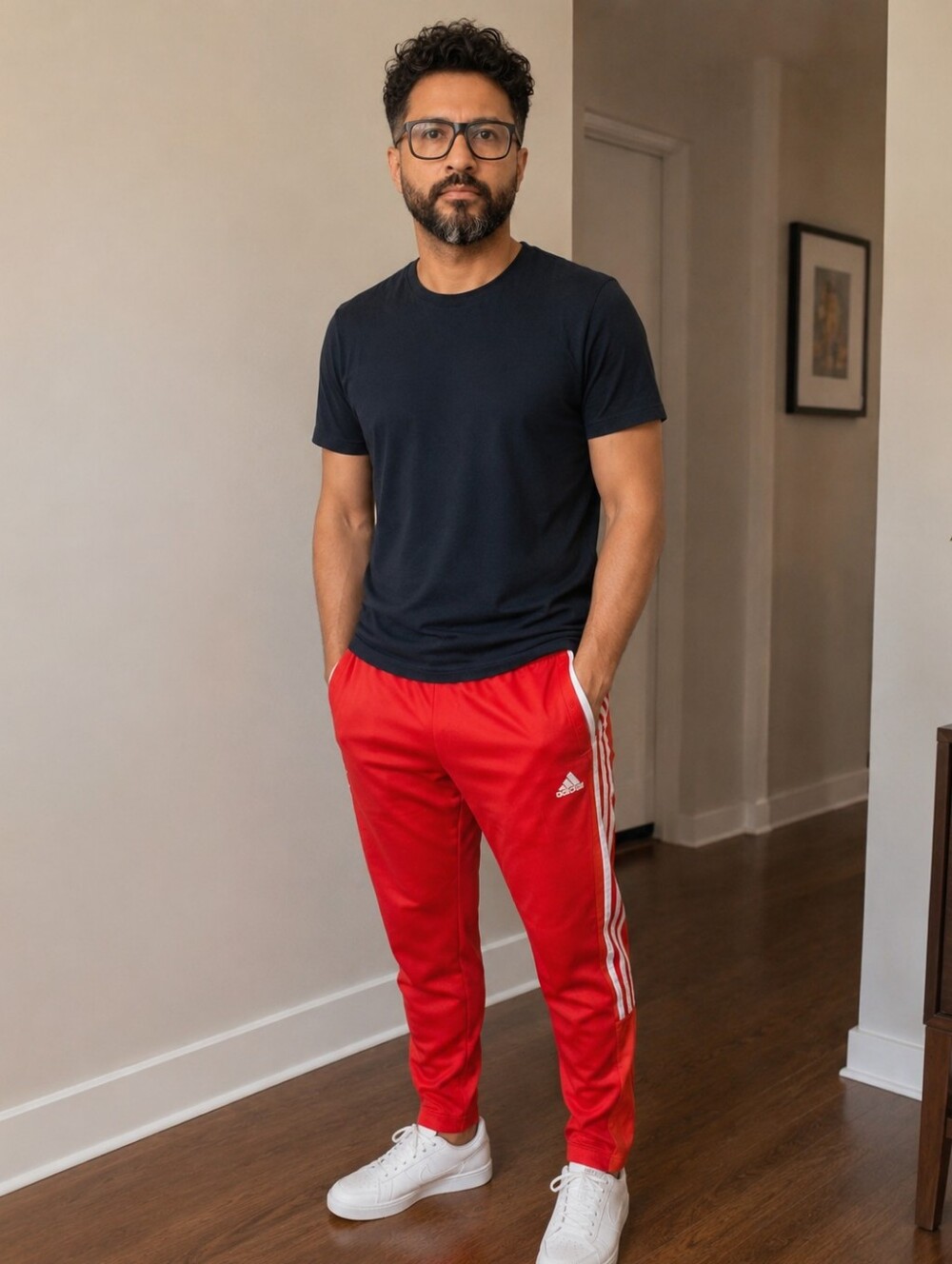 adidas Red Joggers with White Side Stripes